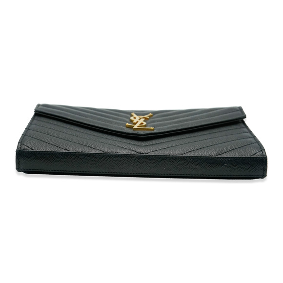 Saint Laurent Black Grain De Poudre Cassandre Envelope Chain Wallet - Picture 7 of 7